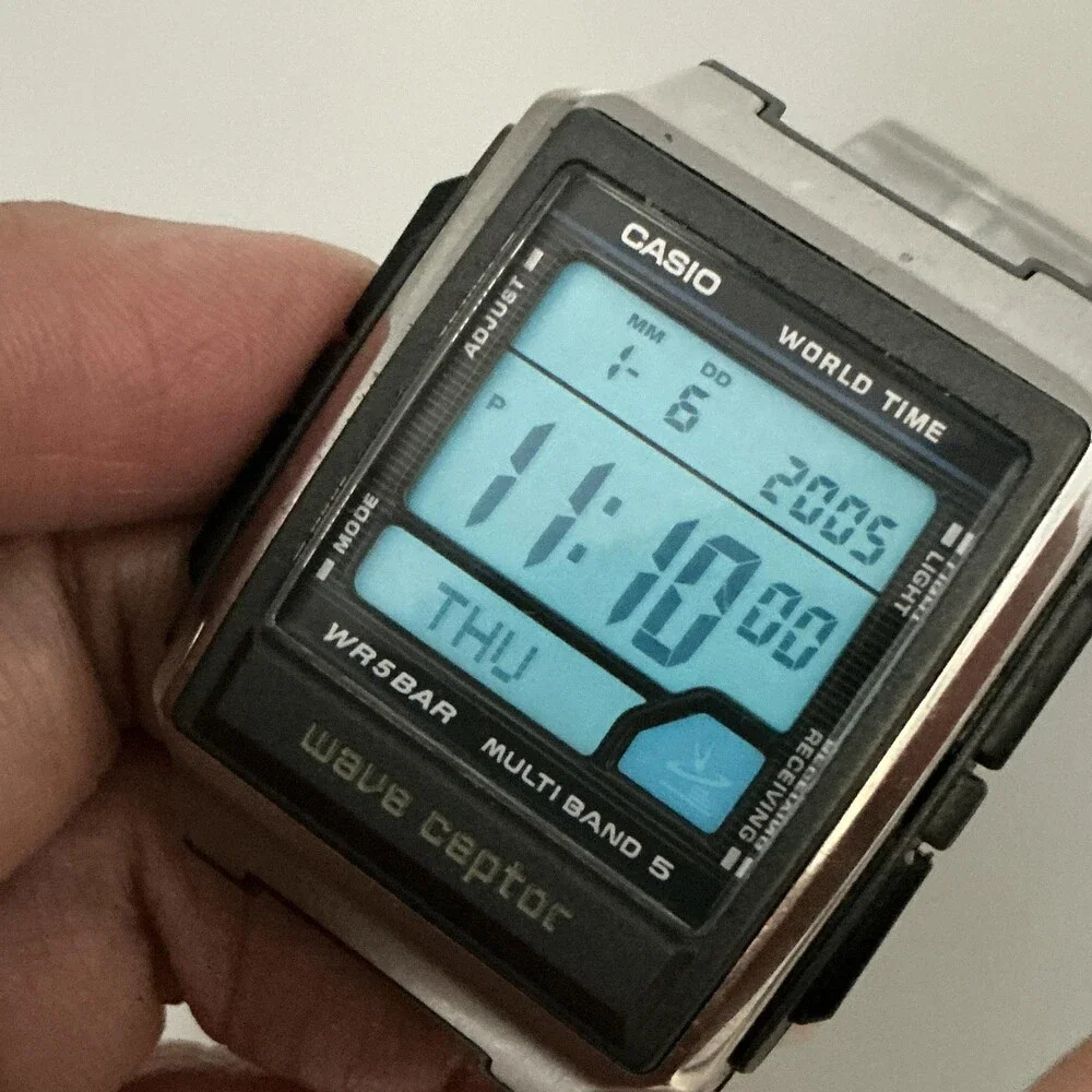 Casio Wave Ceptor WV-59J Mens Watch 36mm Digital Silver Tone New Battery 8.25